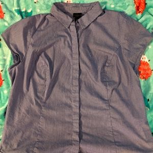 Worthington 1X Pinstripe Short Sleeve Button Down Top